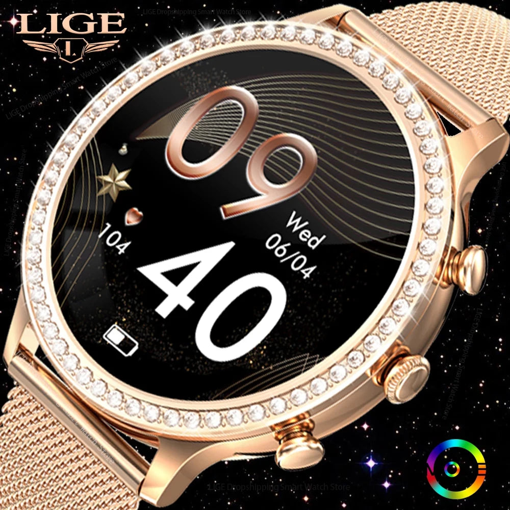 LIGE New Fashion Smart Watch Ladies Bluetooth Call Blood Pressure DIY Custom Dial Sport Bracelet Waterproof Men Smartwatch Women