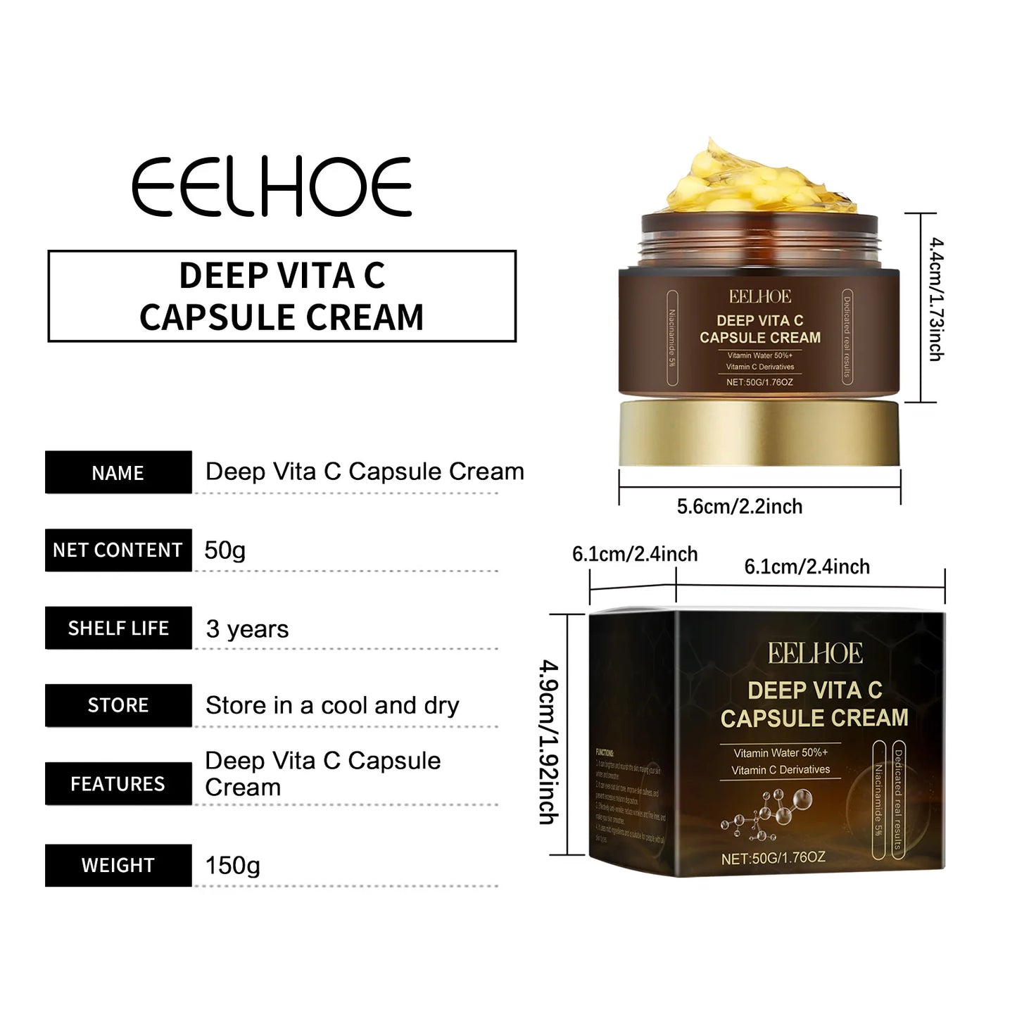 EELHOE Nicotinamide Facial Lightening Cream for Face Moisturizer Repair Brightening Skin Care Products Vitamin C Cream Capsules