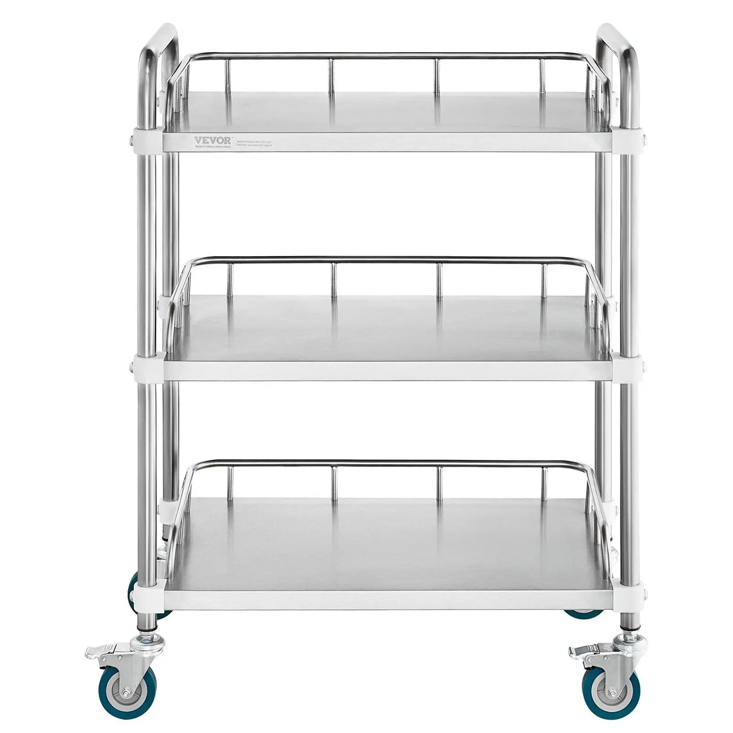 Lab Rolling Cart, 3-Shelf Stainless Steel Rolling Cart, Lab Serving Cart with Swivel Casters, Dental Utility Cart for Clinic, La