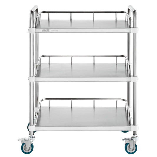 Lab Rolling Cart, 3-Shelf Stainless Steel Rolling Cart, Lab Serving Cart with Swivel Casters, Dental Utility Cart for Clinic, La