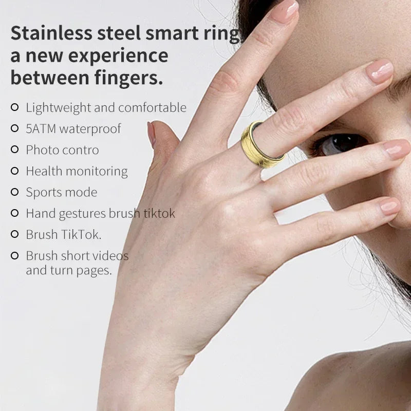 Smart Ring Health Monitoring IP68&5ATM Waterproof for Women Men Multi-sport Modes Bluetooth Sleep Tracker Finger Ring for Photo