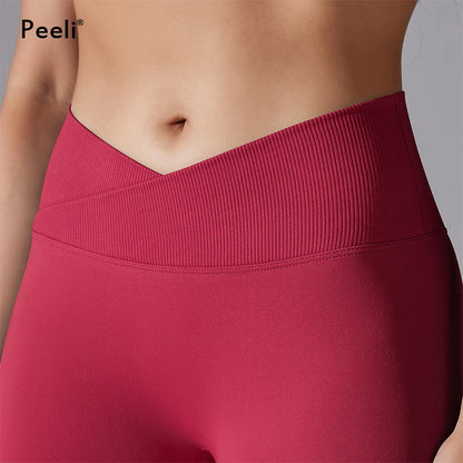 Scrunch Butt Gym Leggings Women Clothing  V Cross High Waist Yoga Pants Seamless Sports Leggings Femme Push Up Yoga Leggings