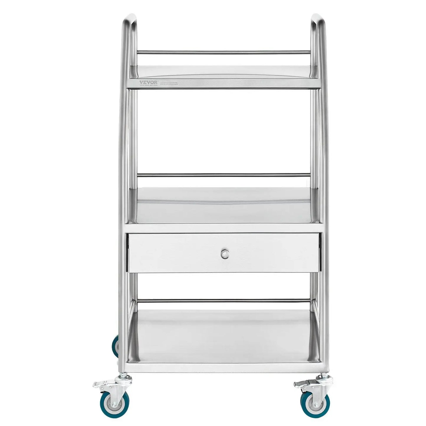 Lab Utility Cart with 3 Layers Stainless Steel Medical Cart Drawer Dental Lockable Rolling Wheels for Hospital Laboratory Use