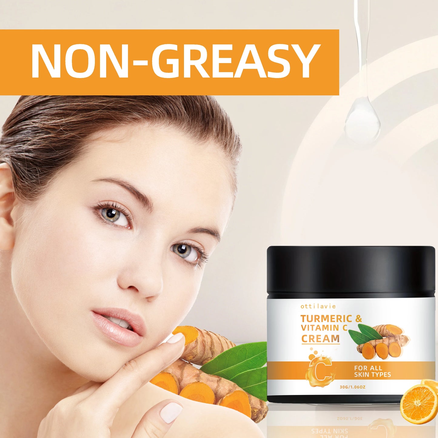 Turmeric & Vitamin C Cream -Lightweight Nourishment for Face& Neck, Fast-Absorbing HydrationAll Skin Types