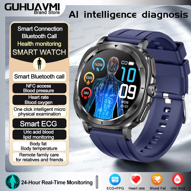 2025 NEW Health monitoring ECG+PPG Smart Watch Uric Acid Blood fat Blood Pressure High Precision Analysis Smart Watch Voice call