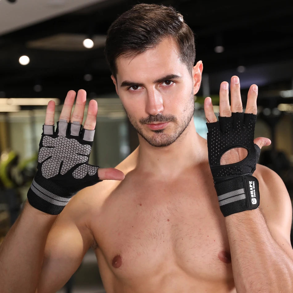 Half Finger Gym Fitness Gloves with Wrist Wrap Support for Men Women Crossfit Workout Power Weight Lifting Equipment