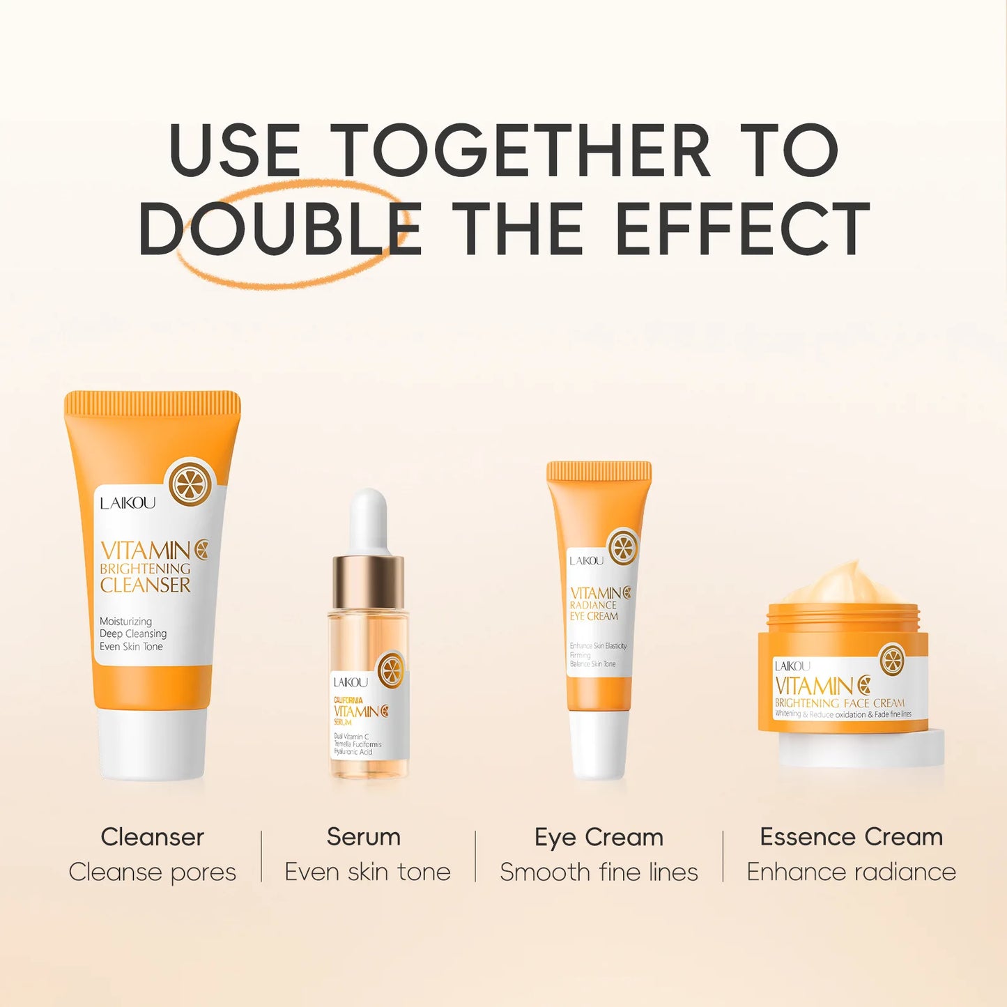 Brightening Vitamin C Skin Care Kit With Antiage Serum Hydrating Cleanser Moisturizing Eye Cream Face Treatment