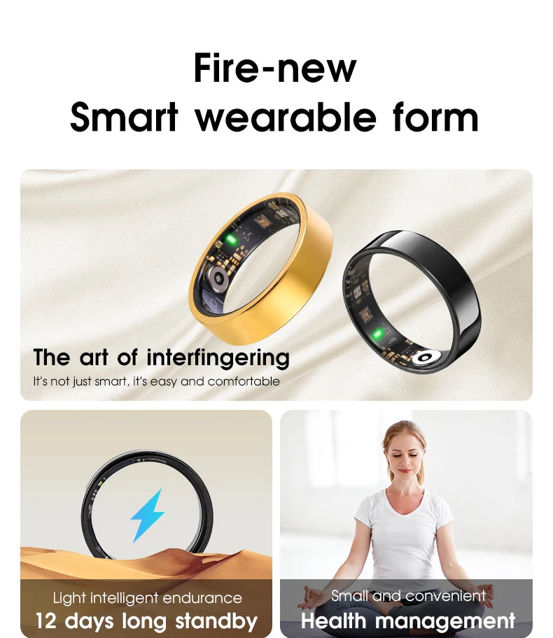 JUSTLANG Smart Ring Sports Ring Health Monitoring Bluetooth Heart Rate Blood Oxygen Sleep Pressure Motion Data Magnetic Charging