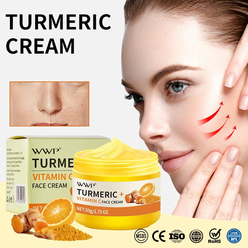 Turmeric Face Cream Strong Whitening Vitamin C Cream Brighten Skin Tone Reduce Dark Spots Lighten Moisturizing Cream Facial 50g