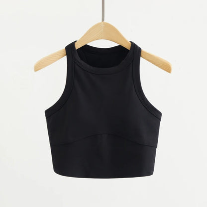 Women High Neck Lycra Sports Vest Medium Support Sweat-wicking Yoga Crop Top Racerback Gym Running Yoga Built in Bra Tops