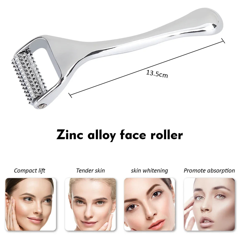 Zinc Alloy Derma Roller Microneedle Facial Wrinkle Removal Manual Beauty Massager Double Head Metal Jade Roller Skin Care Tools