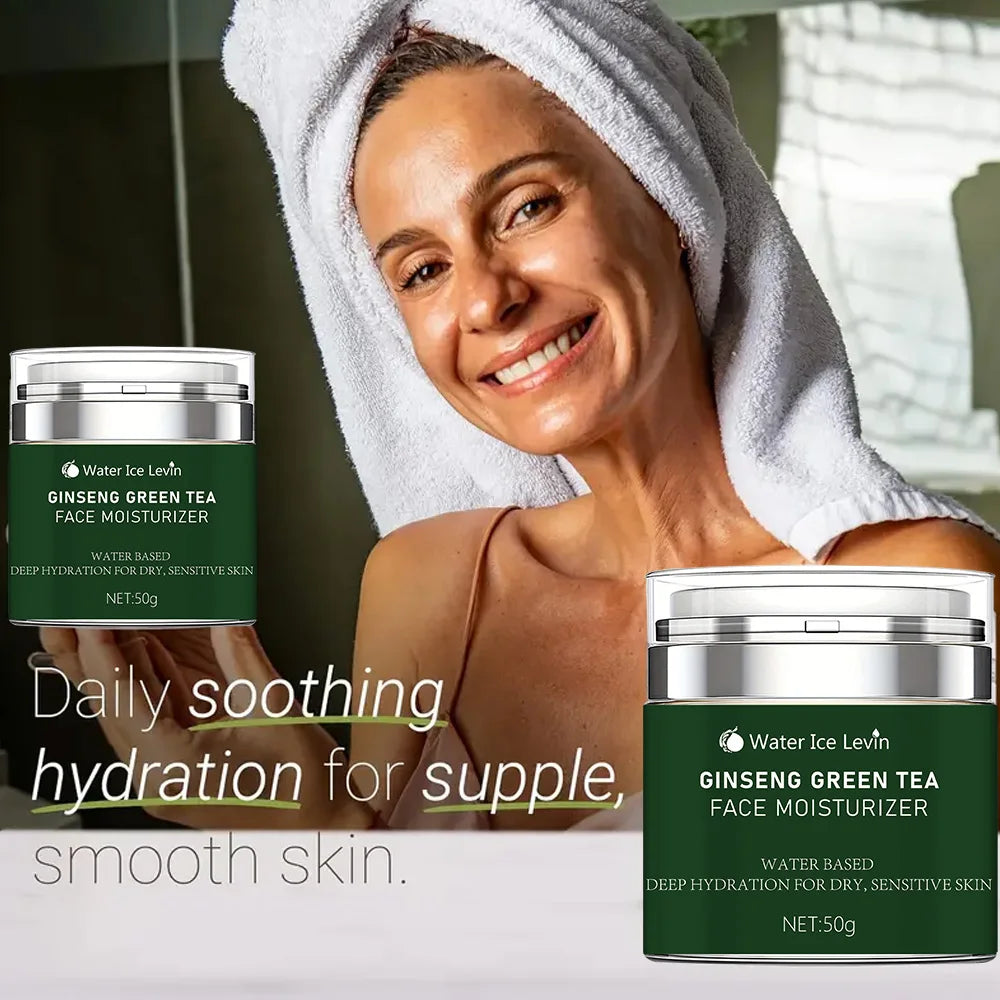 Ginseng Green Tea Facial Cream Moisturizing Containing Ginseng Extract Aloe Vera Leaf Juice for Dry Skin Care Suitable for All Skin Types