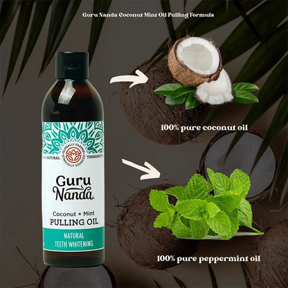 GuruNanda Coconut Mint Pulling Oil Mouthwash Alcohol-free Teeth Whitening Fresh Oral Breath Tongue Scraper Set Mouth Health Care