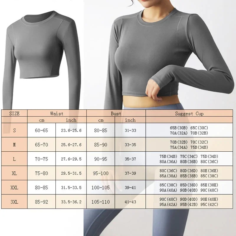 Aiithuug Yoga Shirts Long Sleeve Gym Crop Tops Fitness Workout Top Sports Gym Tops Simple Daily Shirt Midriff Active Wear Crops