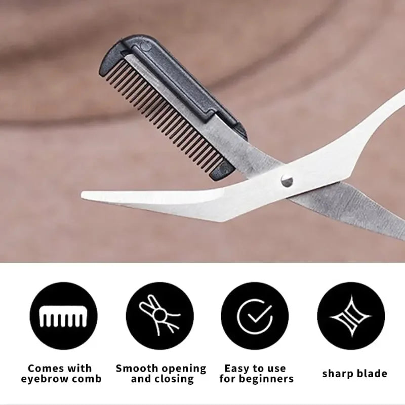 Eyebrow Trimmer Scissors with Comb Precision Trimmer Eyebrow Eyelash Hair Remover Cut Scissors Beauty Tool for Men Women