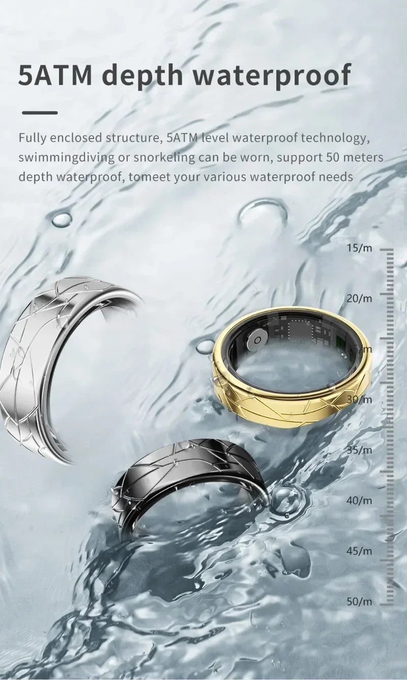 Smart Ring Health Monitoring IP68&5ATM Waterproof for Women Men Multi-sport Modes Bluetooth Sleep Tracker Finger Ring for Photo