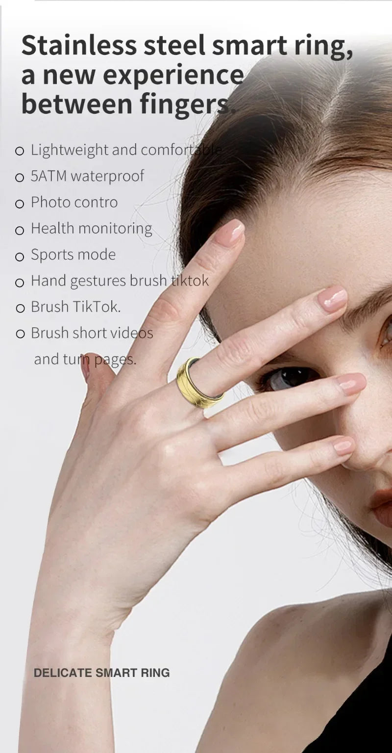 Smart Ring Health Monitoring IP68&5ATM Waterproof for Women Men Multi-sport Modes Bluetooth Sleep Tracker Finger Ring for Photo
