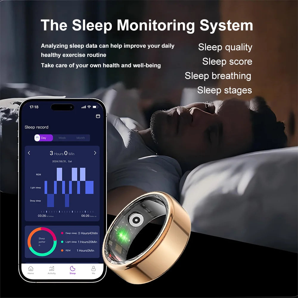 JUSTLANG Smart Ring Sports Ring Health Monitoring Bluetooth Heart Rate Blood Oxygen Sleep Pressure Motion Data Magnetic Charging