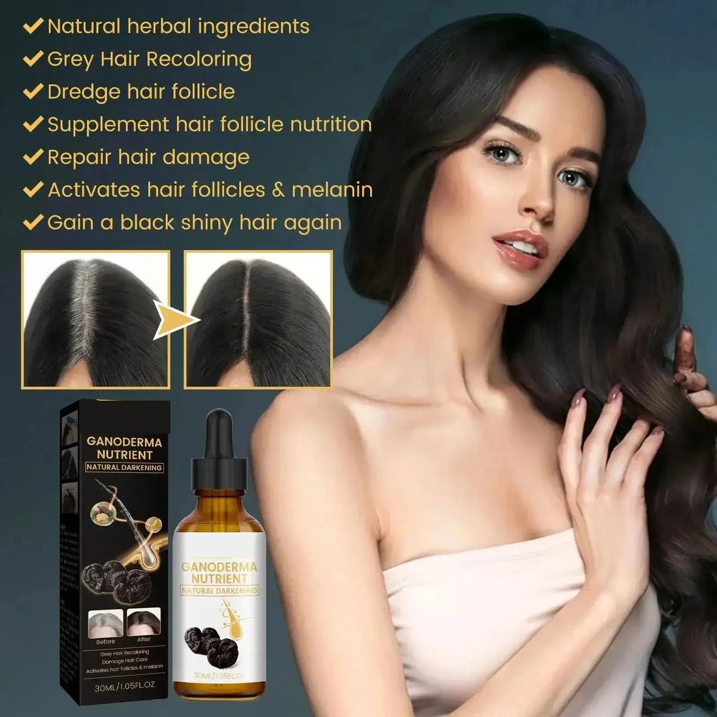 Natural Anti Gray Hair Serum | Nourishing Hair Care Remedy - Repair White & Darkening Hair
