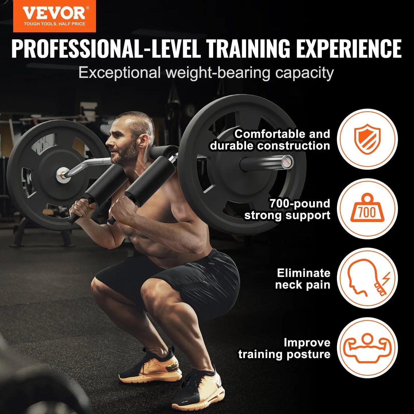 Safety Squat Bar, 700 LBS Fitness Squat Bar, Safety Squat Bar Attachment with Shoulder and Arm Pads, 28mm Diameter Weight Bar, I