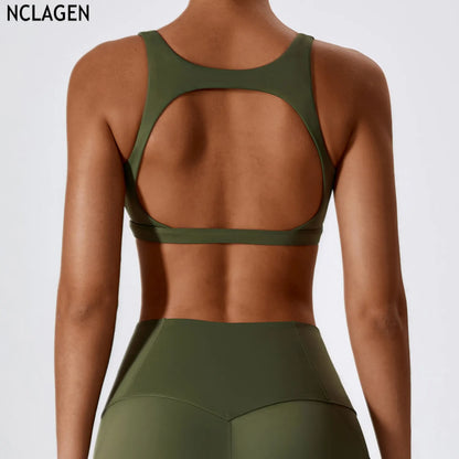 NCLAGEN Yoga Tank Fitness Wear Running Bra Bralette Running Sexy Breathable Crop Top Push-up Workout Dry Fit Training Halter