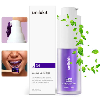 Teeth Whitening Toothpaste Smile Kit Mousse Purple Professional Dental Bleaching Remove Yellow Stains Fresh Breath