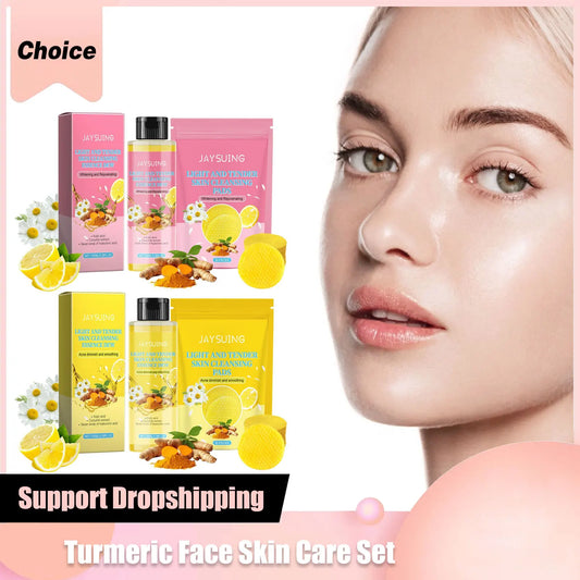 Turmeric Skin Care Set Hyaluronic Acid Serum Oil Control Acn-e Removal Brighten Moisturize Exfoliating Kojic Acid Cleansing Pad