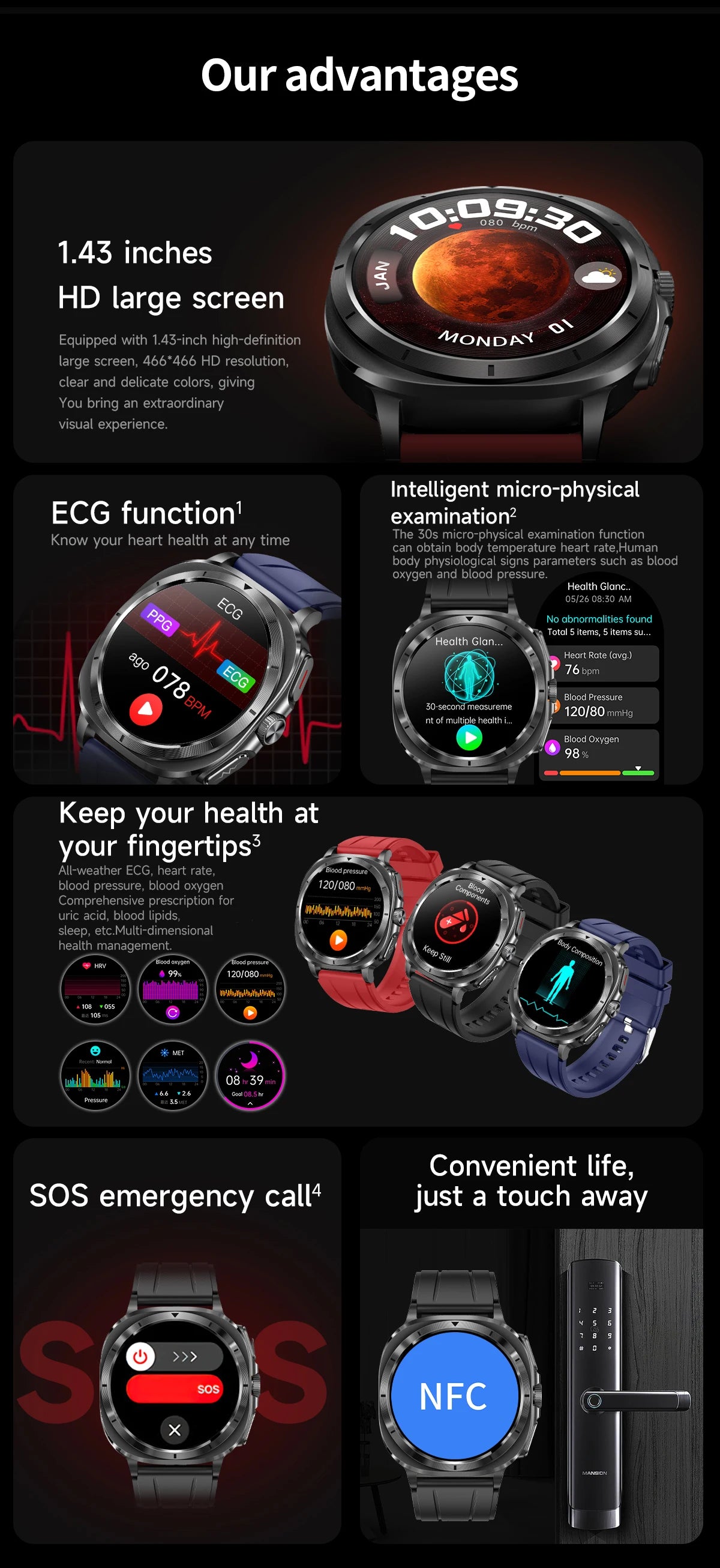 2025 NEW Health monitoring ECG+PPG Smart Watch Uric Acid Blood fat Blood Pressure High Precision Analysis Smart Watch Voice call