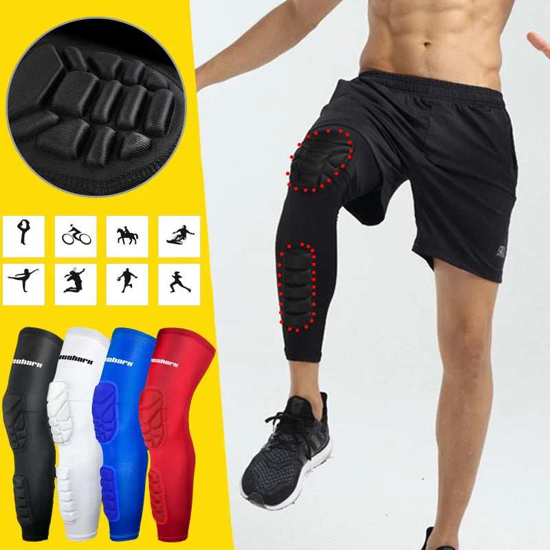 1 Pair Compression MTB Knee Pads Honeycomb Long Basketball Leg Sleeve Men Women Kids Sport Calf Knee Brace Soccer Gym Leggings