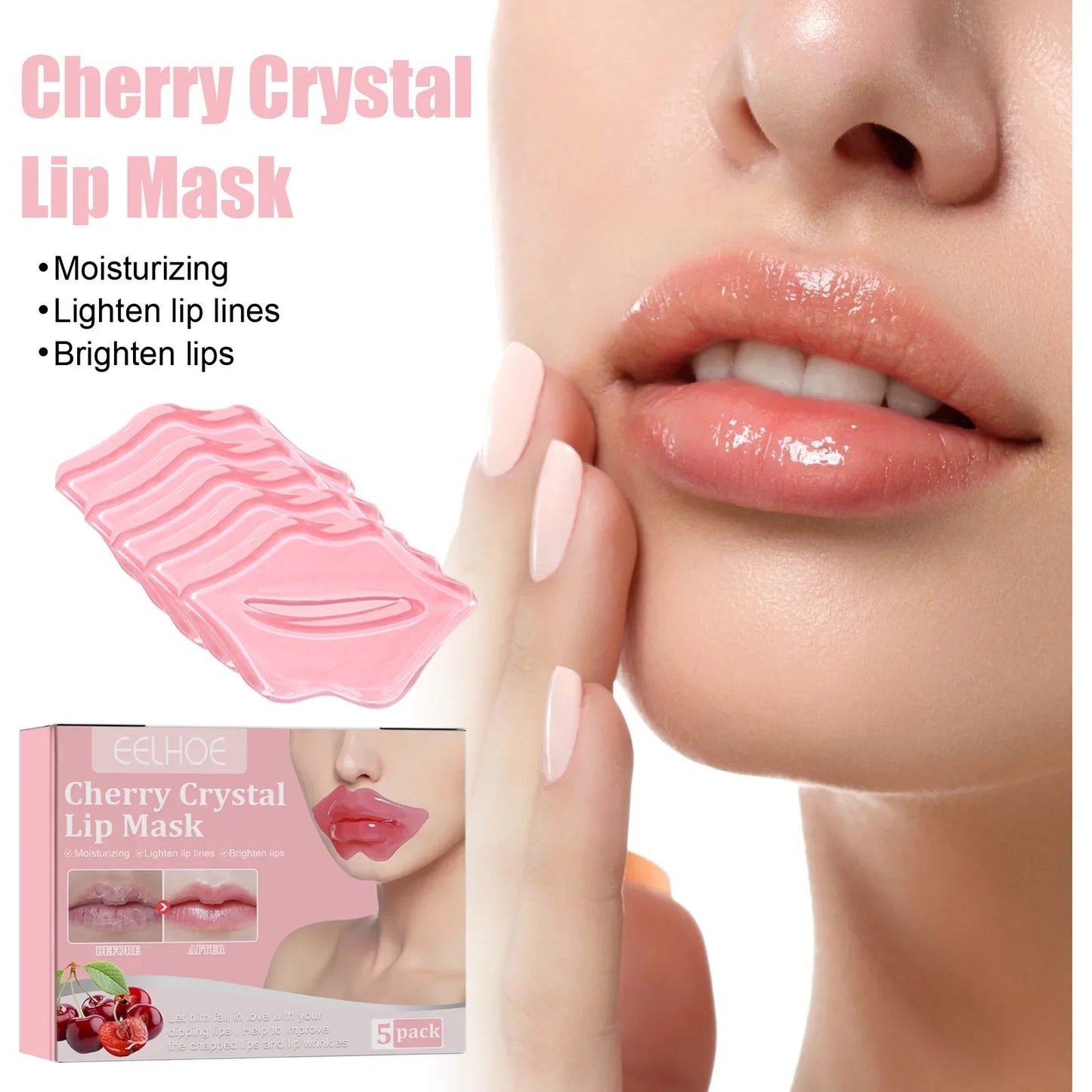 5pcs Cherry Crystal Lip Mask Moisturizing Anti Wrinkle Nourishing Lip Patches Fade Lip Liners Remove Dead Skin Beauty Lips Care