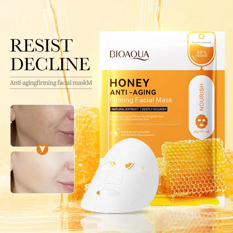 10pcs BIOAQUA Honey Anti-Aging Firming Face Mask Repairing Facial Masks Anti Wrinkle Beauty skincare Masks for Face Skin Care