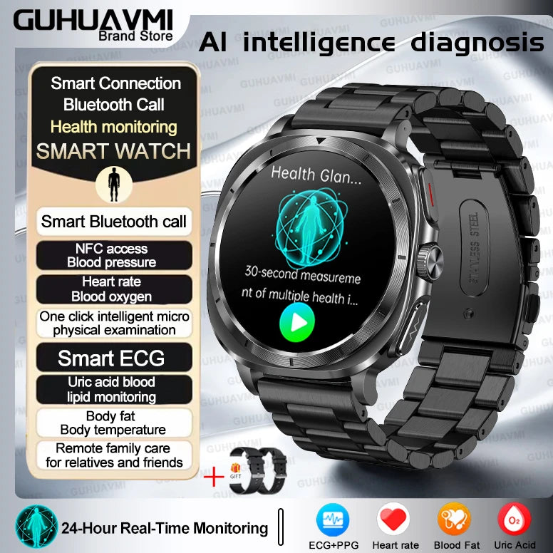 2025 NEW Health monitoring ECG+PPG Smart Watch Uric Acid Blood fat Blood Pressure High Precision Analysis Smart Watch Voice call