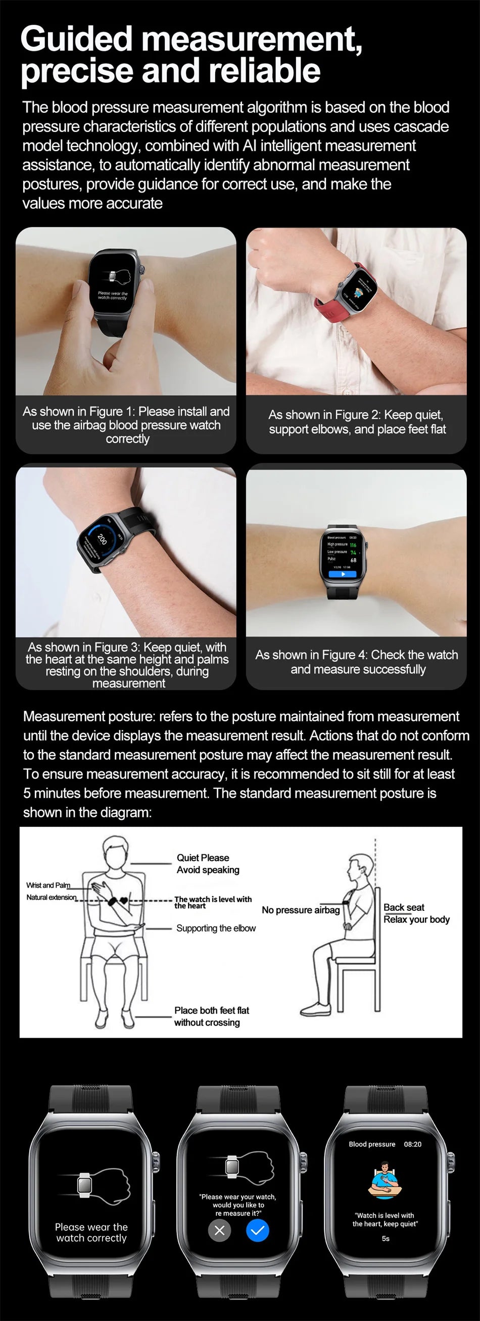 2025 New Health Monitor Smart Watch Blood Pressure Lipid Uric Acid ECG NFC Body Temperature Bluetooth Call Health Smartwatch