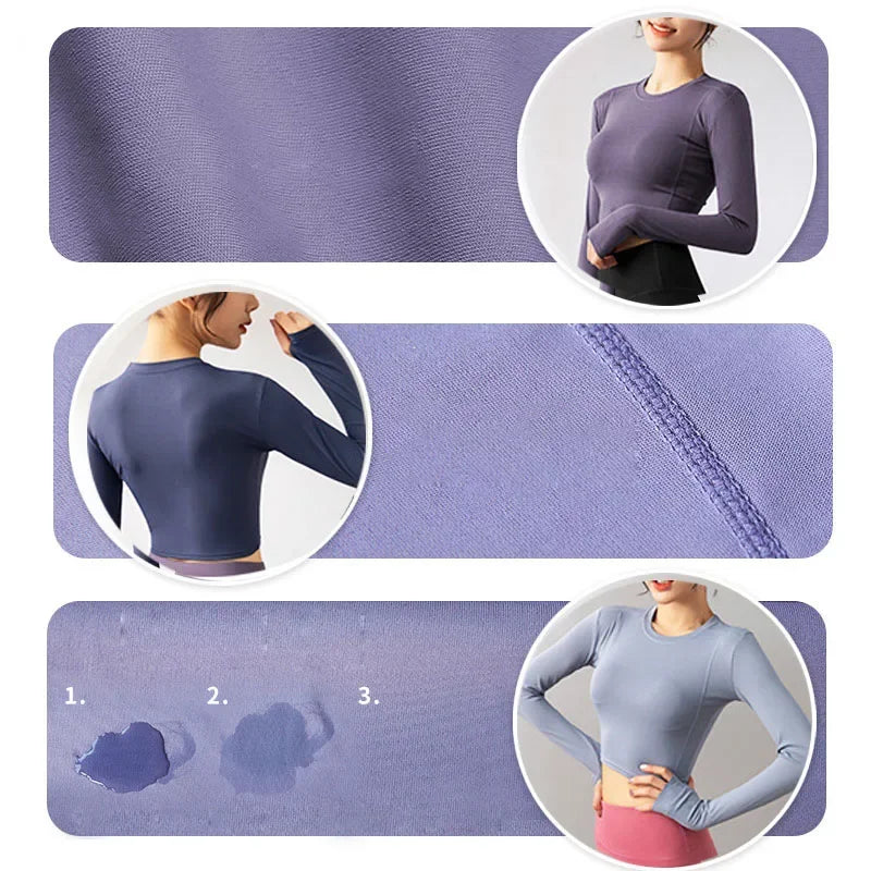 Aiithuug Yoga Shirts Long Sleeve Gym Crop Tops Fitness Workout Top Sports Gym Tops Simple Daily Shirt Midriff Active Wear Crops