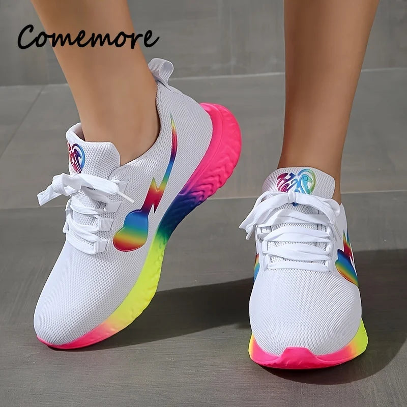 Comemore Low Top Lace Up Round Toe Casual Shoes Women Sport Running Shoe Round Toe Comfortable Women's Breathable Mesh Sneakers