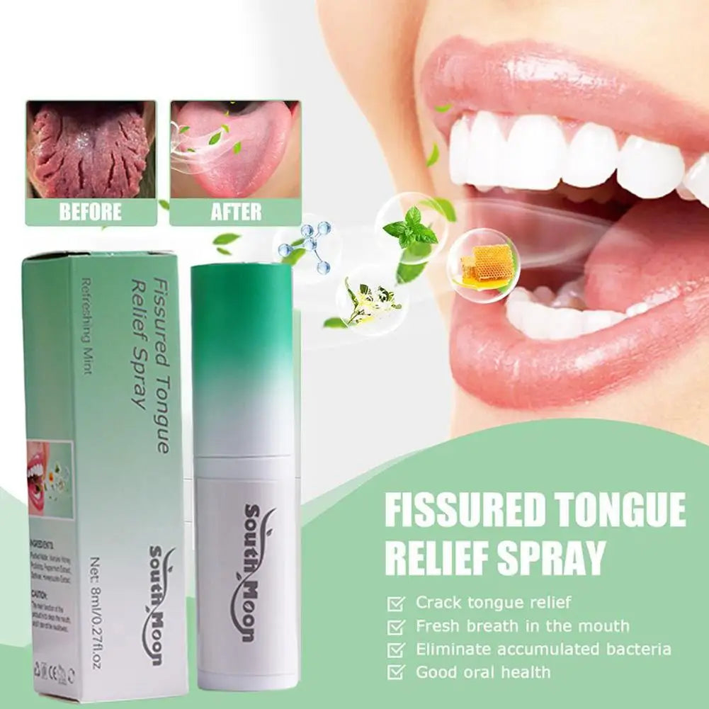 8ml Fissured Tongue Relief Spray Breath Freshener Spray Regulates Oral Health Mint Flavor Natural Essence Mouth Health Care