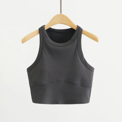 Women High Neck Lycra Sports Vest Medium Support Sweat-wicking Yoga Crop Top Racerback Gym Running Yoga Built in Bra Tops