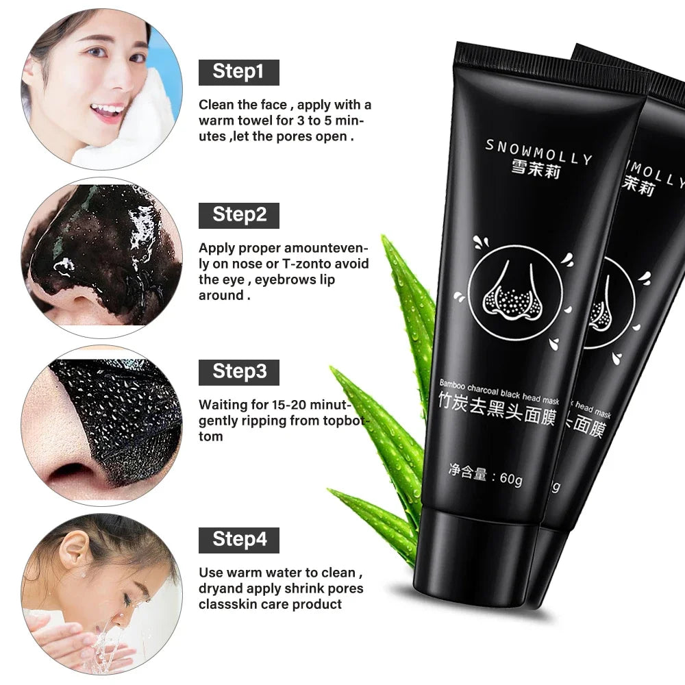 Blackhead Removal Face Mask Cleansing Black Mud Oil-Control Acne Treatment Bamboo Charcoal Peel-Off Nose Mask Skin Beauty Care