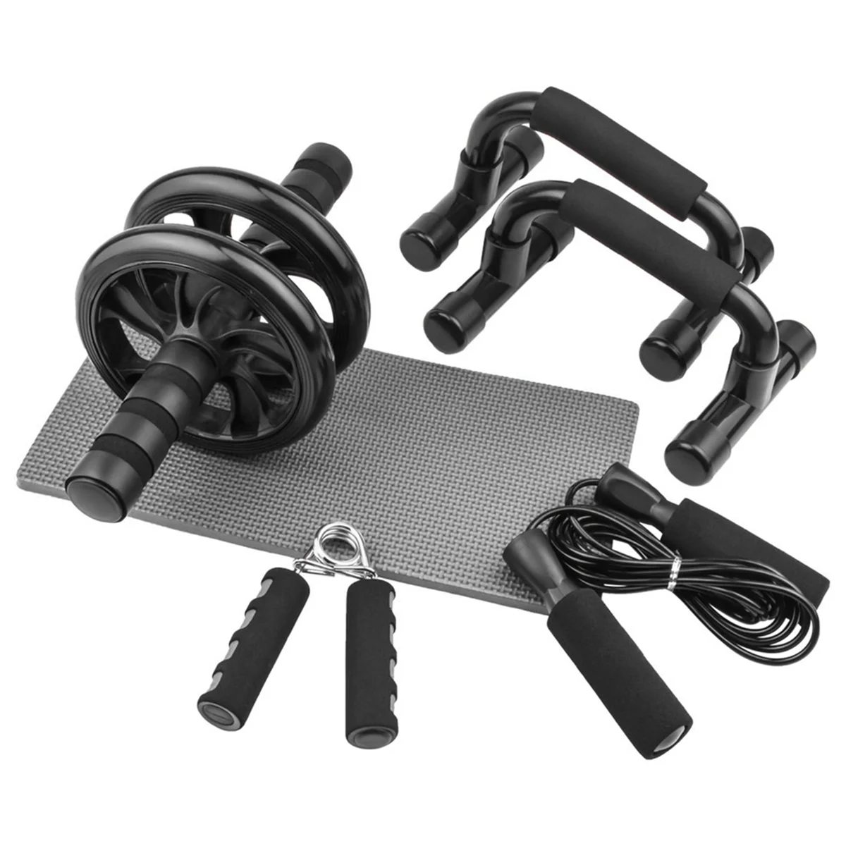 AA44M Black Abdominal Wheel Set 5-Piece Set Push-Ups Abdominal Wheel Dual Multifunctional Household Equipment