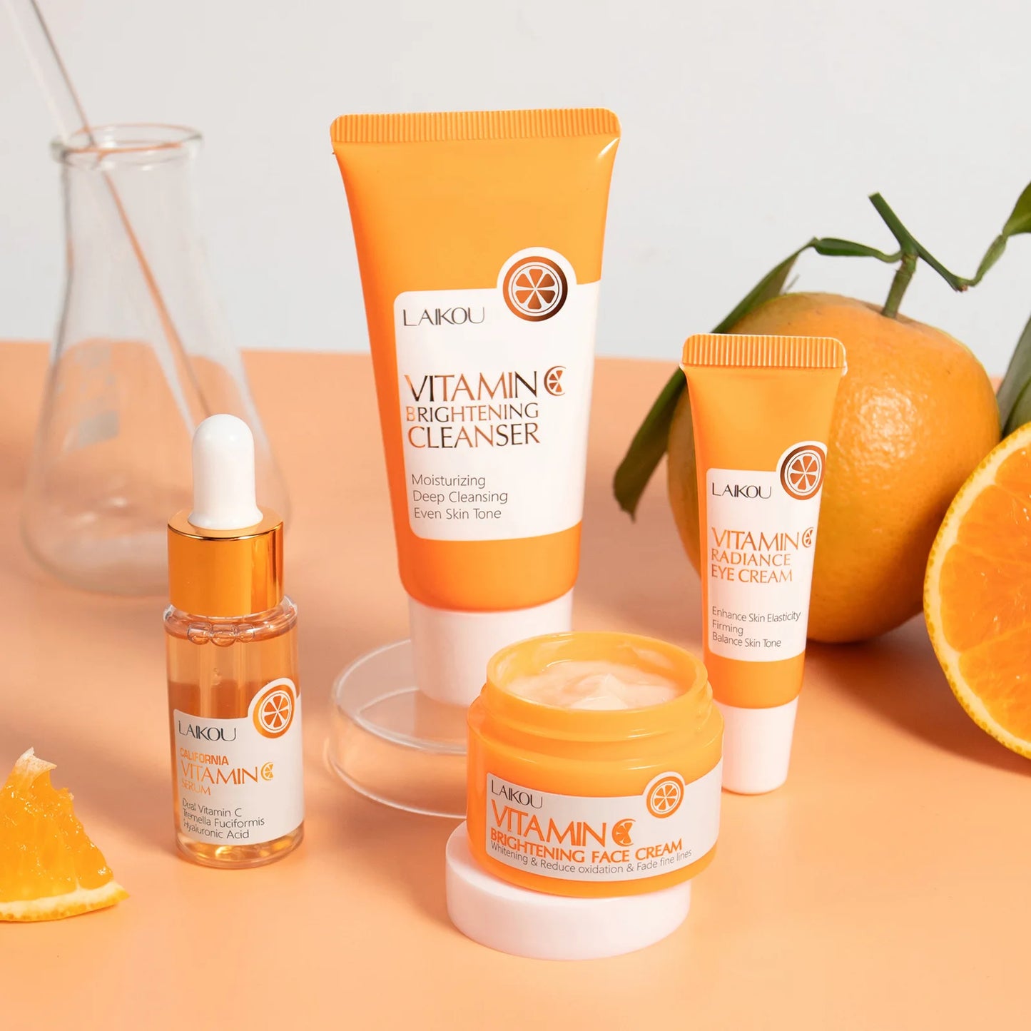 Brightening Vitamin C Skin Care Kit With Antiage Serum Hydrating Cleanser Moisturizing Eye Cream Face Treatment