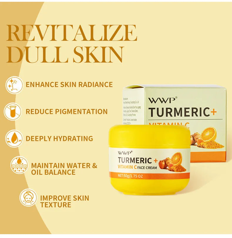 Turmeric Face Cream Strong Whitening Vitamin C Cream Brighten Skin Tone Reduce Dark Spots Lighten Moisturizing Cream Facial 50g