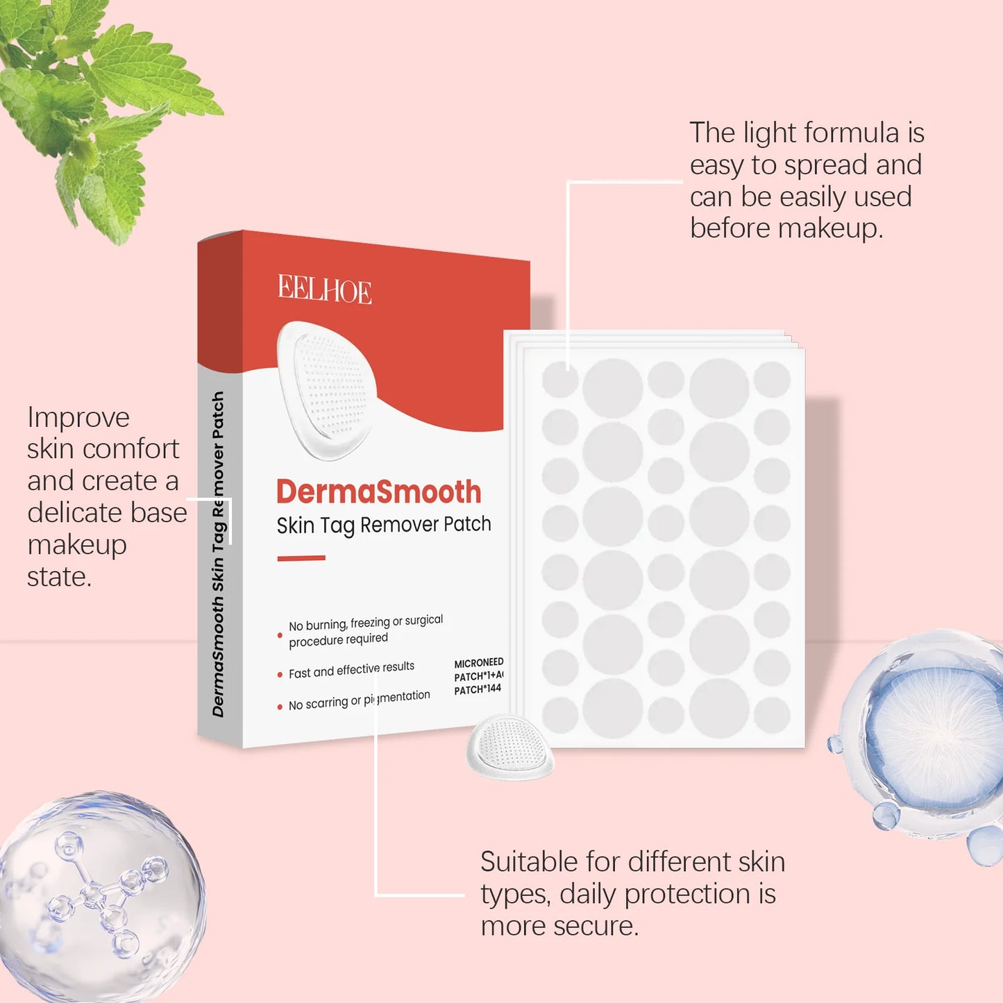 Skin care patch: A daily body care patch that gently cleanses the skin, clears acne, and is thin, invisible and transparent.