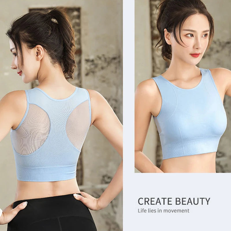 Sports Bra for Women Gym Without Bones Quick Drying Shockproof Plus Size Bralette Fitness Mesh Yoga Run Underwear Crop Top