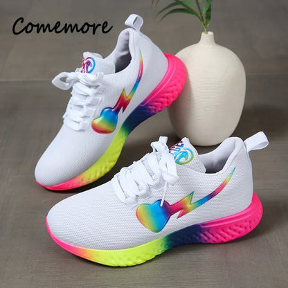 Comemore Low Top Lace Up Round Toe Casual Shoes Women Sport Running Shoe Round Toe Comfortable Women's Breathable Mesh Sneakers