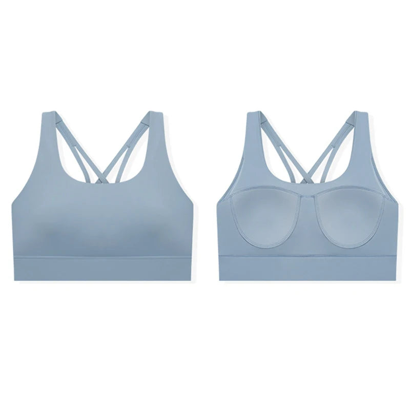 Women High Impact Sports Bras Padded Cross Back Yoga Top Sexy Underwear Mesh Insert Running Fitness Bra Hook and Eye Closure