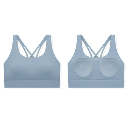 Women High Impact Sports Bras Padded Cross Back Yoga Top Sexy Underwear Mesh Insert Running Fitness Bra Hook and Eye Closure