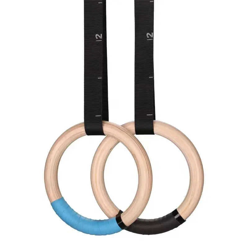 1 Pair Wood Gymnastics Rings with Adjustable Straps GYM Ring for Kids Adult Home Fitness Pull Up Strength Training