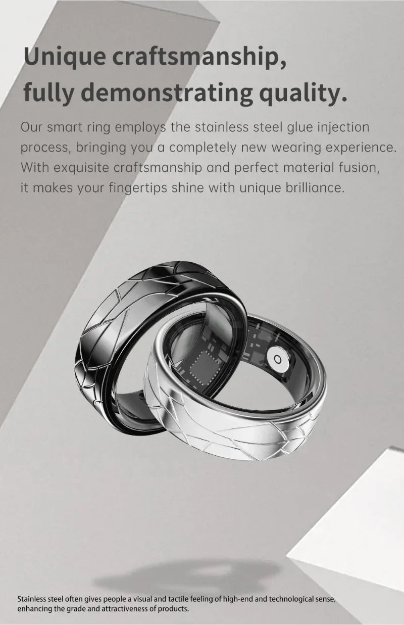 Smart Ring Health Monitoring IP68&5ATM Waterproof for Women Men Multi-sport Modes Bluetooth Sleep Tracker Finger Ring for Photo