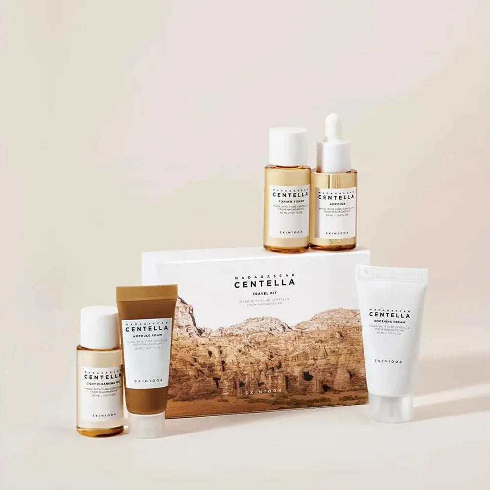 Centella Asiatica Daily Face Day and Night Skin Care Set Cleanser Toner Essence Sunscreen Travel Portable Skin Care Set