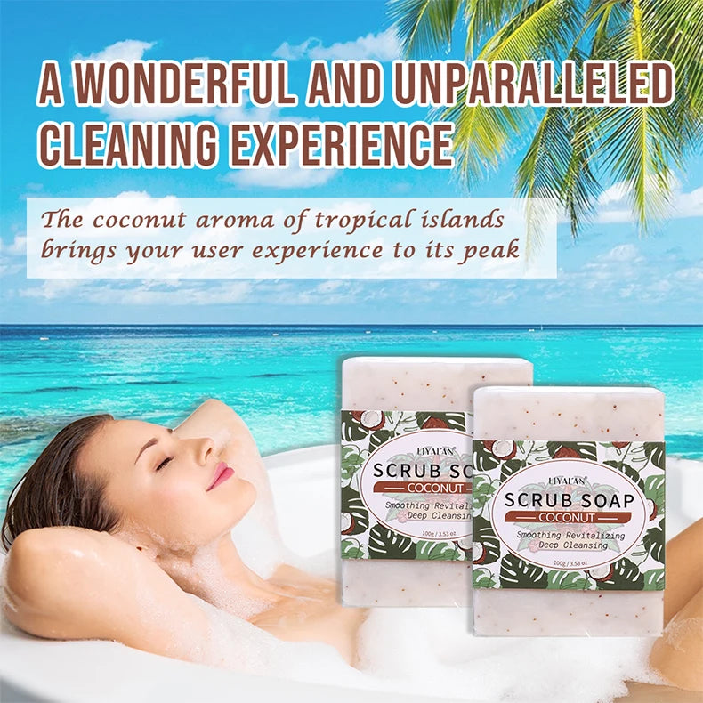 Coconut Exfoliating Scrub Soap Bar Deep Cleaning Bath Revitalizing Softens Cuticle Smooth Skin Jojoba Oil Moisturizing Body Wash